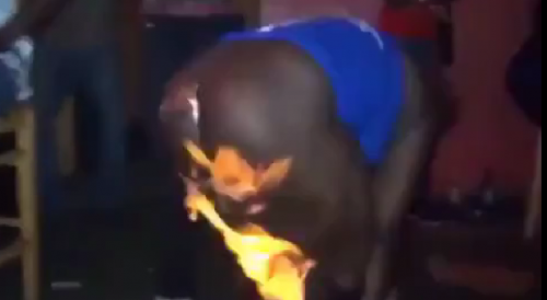 Girl is on fire! Woman's butt lit on by a man after being poured with alcohol