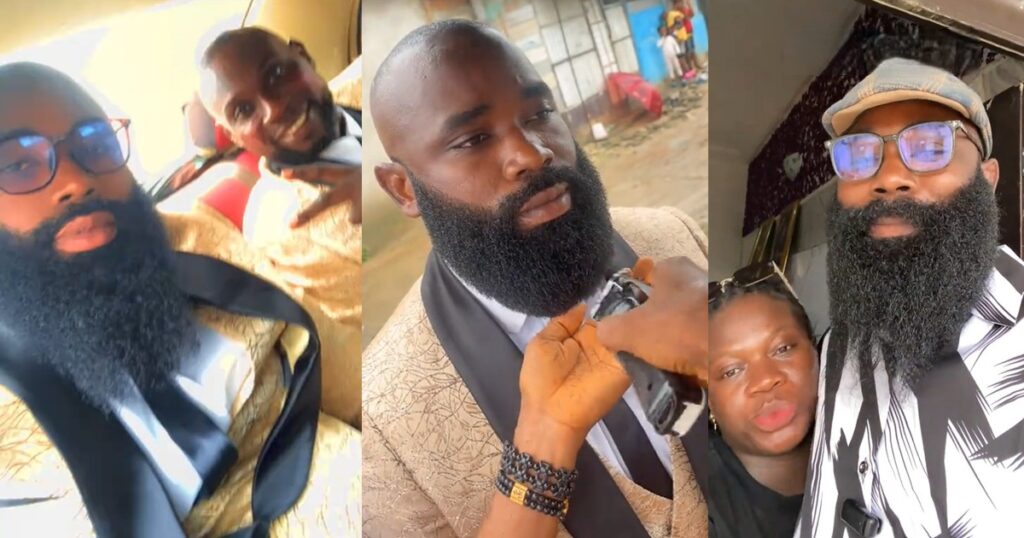 Man shows off his beard growth one year after trimming it for his church wedding. (WATCH)