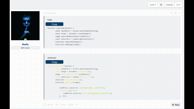 Xenforo 2 – Select all button above the CODE field