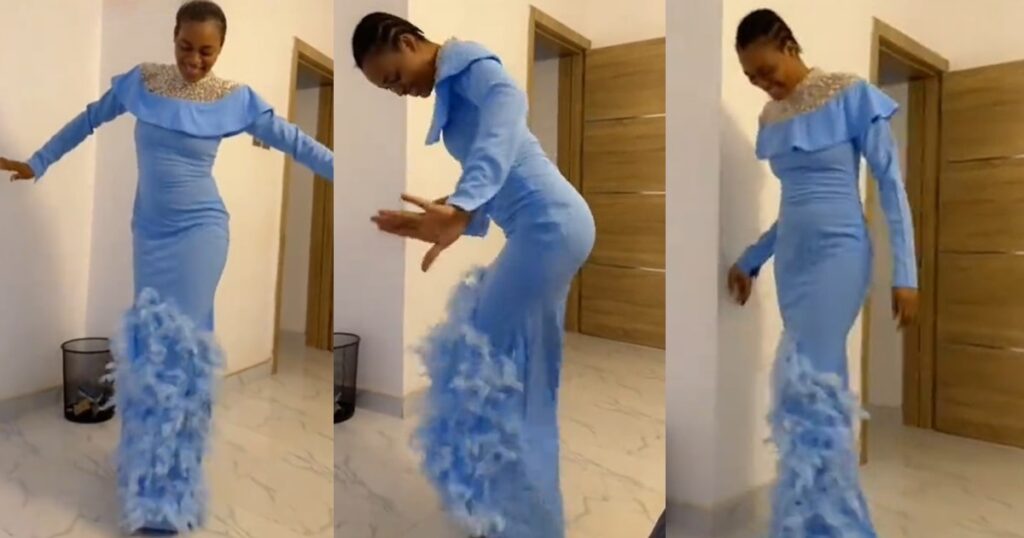 Lady Excitedly Tries On Gown Sewn by Her Mother-in-Law, Dances Around the House in Joy (WATCH)