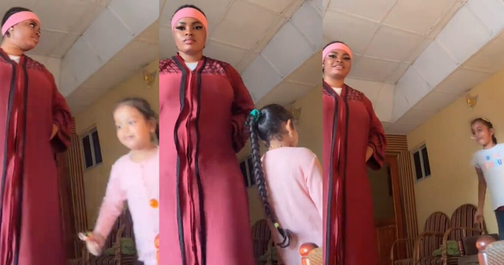 “Nothing concern my cousins with wig” – Lady says as She Flaunts Her Adorable Cousins’ Naturally Long Hair (WATCH)